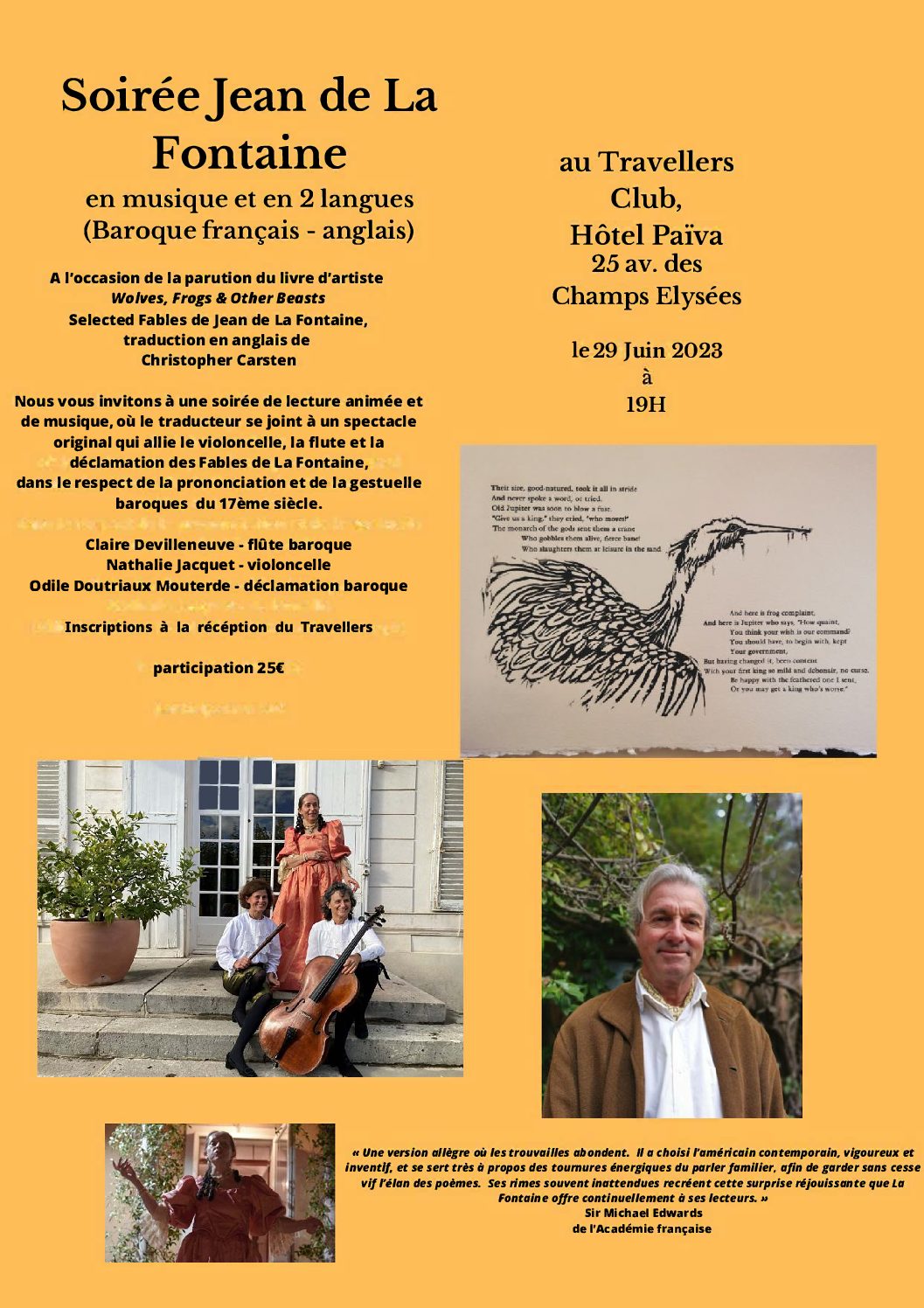 Concert-spectacle des fables de J. de La Fontaine, jeudi 29 juin 2023, 19h, Paris